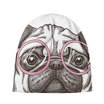 Cute Pug With Glasses Print Beanie