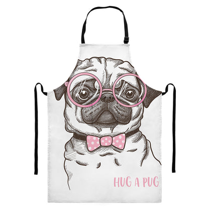 Cute Pug With Glasses Print Bib Apron With Pocket
