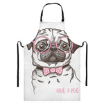 Cute Pug With Glasses Print Bib Apron With Pocket