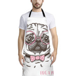 Cute Pug With Glasses Print Bib Apron With Pocket