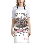 Cute Pug With Glasses Print Bib Apron With Pocket