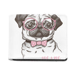 Cute Pug With Glasses Print Bifold Wallet