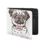 Cute Pug With Glasses Print Bifold Wallet