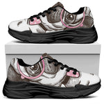 Cute Pug With Glasses Print Black Chunky Shoes