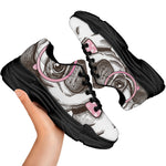 Cute Pug With Glasses Print Black Chunky Shoes