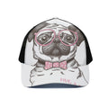 Cute Pug With Glasses Print Black Mesh Trucker Hat