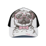Cute Pug With Glasses Print Black Mesh Trucker Cap