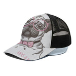 Cute Pug With Glasses Print Black Mesh Trucker Cap