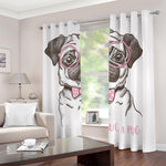 Cute Pug With Glasses Print Blackout Grommet Curtains