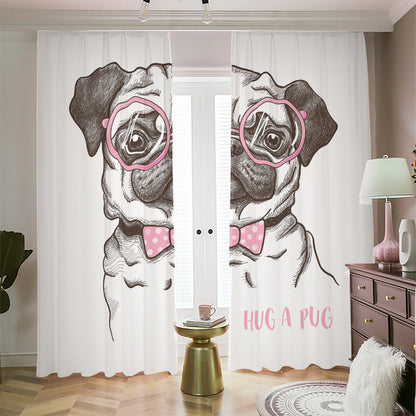 Cute Pug With Glasses Print Blackout Pencil Pleat Curtains