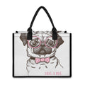 Cute Pug With Glasses Print Canvas Tote Bag