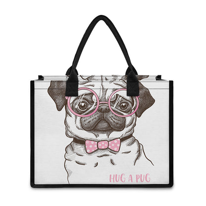 Cute Pug With Glasses Print Canvas Tote Bag