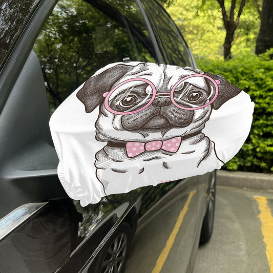 Cute Pug With Glasses Print Car Side Mirror Covers