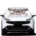 Cute Pug With Glasses Print Car Windshield Snow Cover