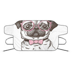 Cute Pug With Glasses Print Car Windshield Snow Cover