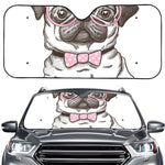 Cute Pug With Glasses Print Car Windshield Sun Shade