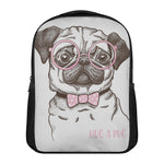 Cute Pug With Glasses Print Casual Backpack