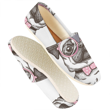 Cute Pug With Glasses Print Casual Shoes