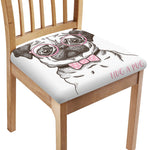 Cute Pug With Glasses Print Chair Cushion Cover