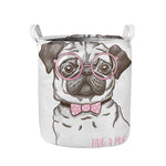Cute Pug With Glasses Print Collapsible Laundry Basket