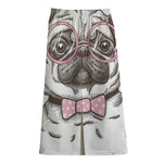 Cute Pug With Glasses Print Cotton Front Slit Maxi Skirt