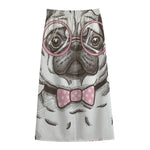 Cute Pug With Glasses Print Cotton Front Slit Maxi Skirt