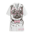Cute Pug With Glasses Print Cotton Hawaiian Shirt