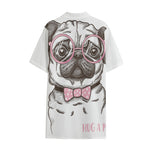 Cute Pug With Glasses Print Cotton Hawaiian Shirt