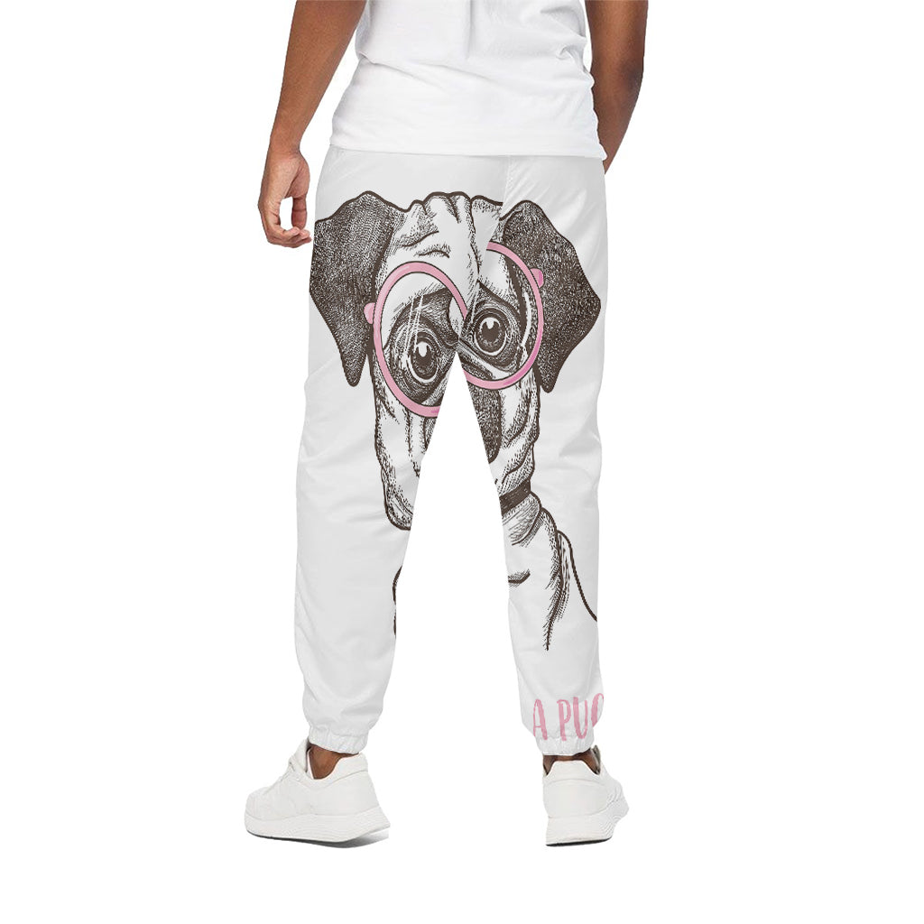 Cute Pug With Glasses Print Cotton Pants