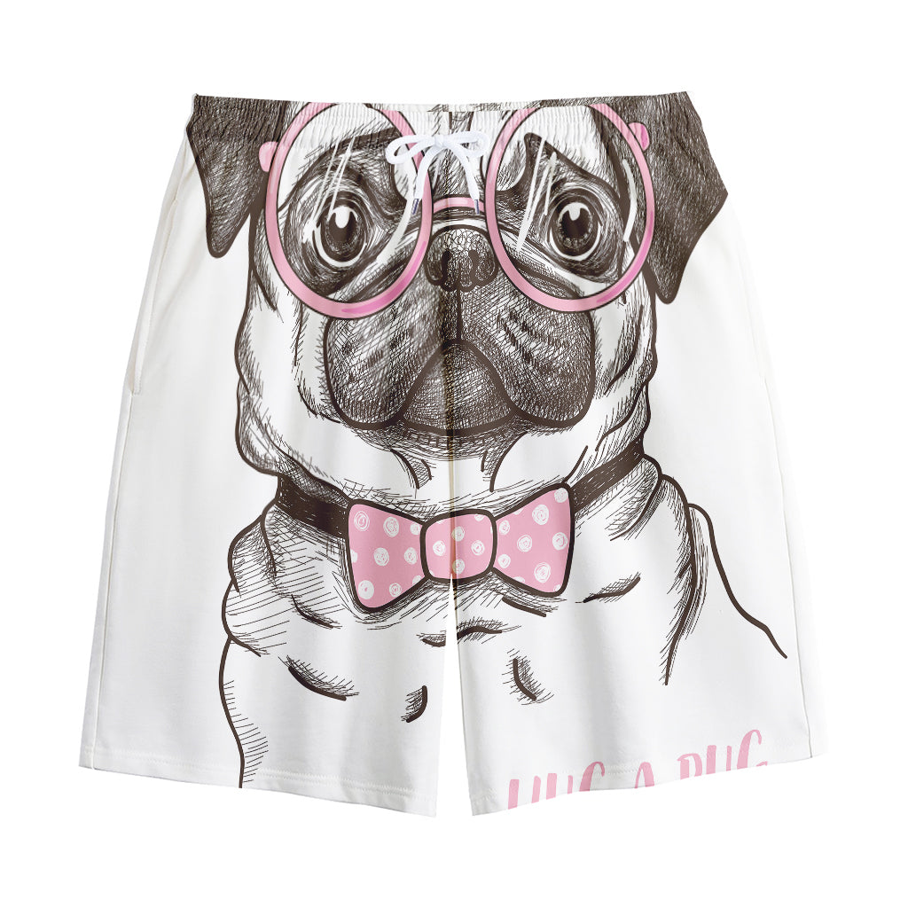 Cute Pug With Glasses Print Cotton Shorts