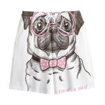 Cute Pug With Glasses Print Cotton Shorts