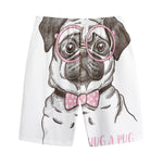 Cute Pug With Glasses Print Cotton Shorts