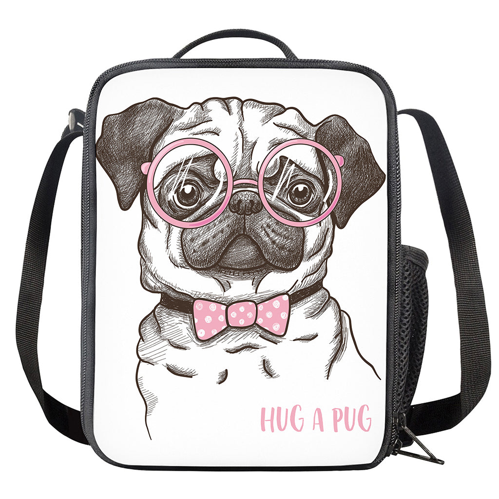Cute Pug With Glasses Print Crossbody Lunch Bag