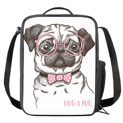 Cute Pug With Glasses Print Crossbody Lunch Bag