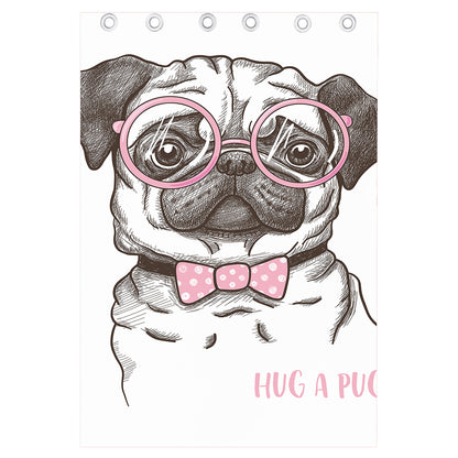 Cute Pug With Glasses Print Curtain