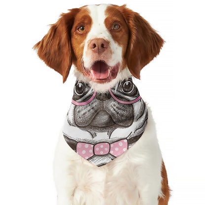 Cute Pug With Glasses Print Dog Bandana