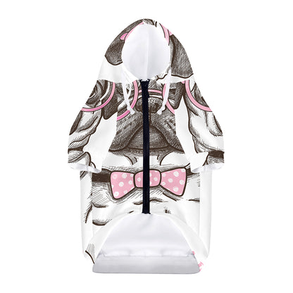Cute Pug With Glasses Print Dog Zip Up Hoodie