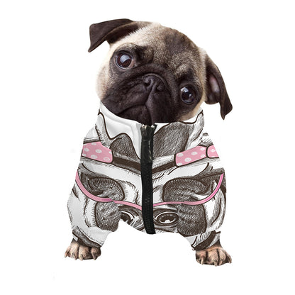 Cute Pug With Glasses Print Dog Zip Up Jacket