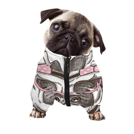 Cute Pug With Glasses Print Dog Zip Up Jacket