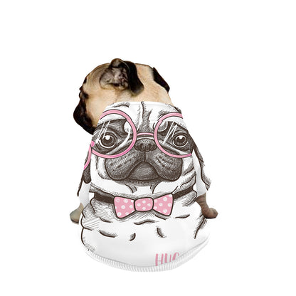 Cute Pug With Glasses Print Dog Zip Up Jacket