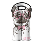 Cute Pug With Glasses Print Double Neoprene Wine Tote