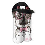 Cute Pug With Glasses Print Double Neoprene Wine Tote
