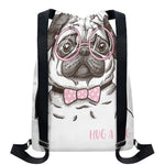 Cute Pug With Glasses Print Drawstring Backpack