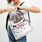 Cute Pug With Glasses Print Drawstring Backpack