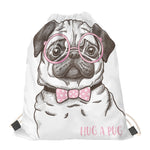 Cute Pug With Glasses Print Drawstring Bag