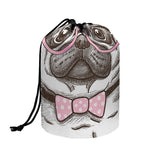 Cute Pug With Glasses Print Drawstring Makeup Bag