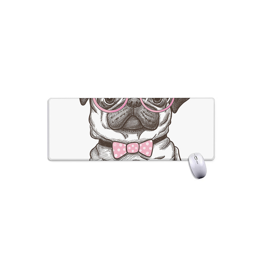 Cute Pug With Glasses Print Extended Mouse Pad