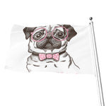 Cute Pug With Glasses Print Flag