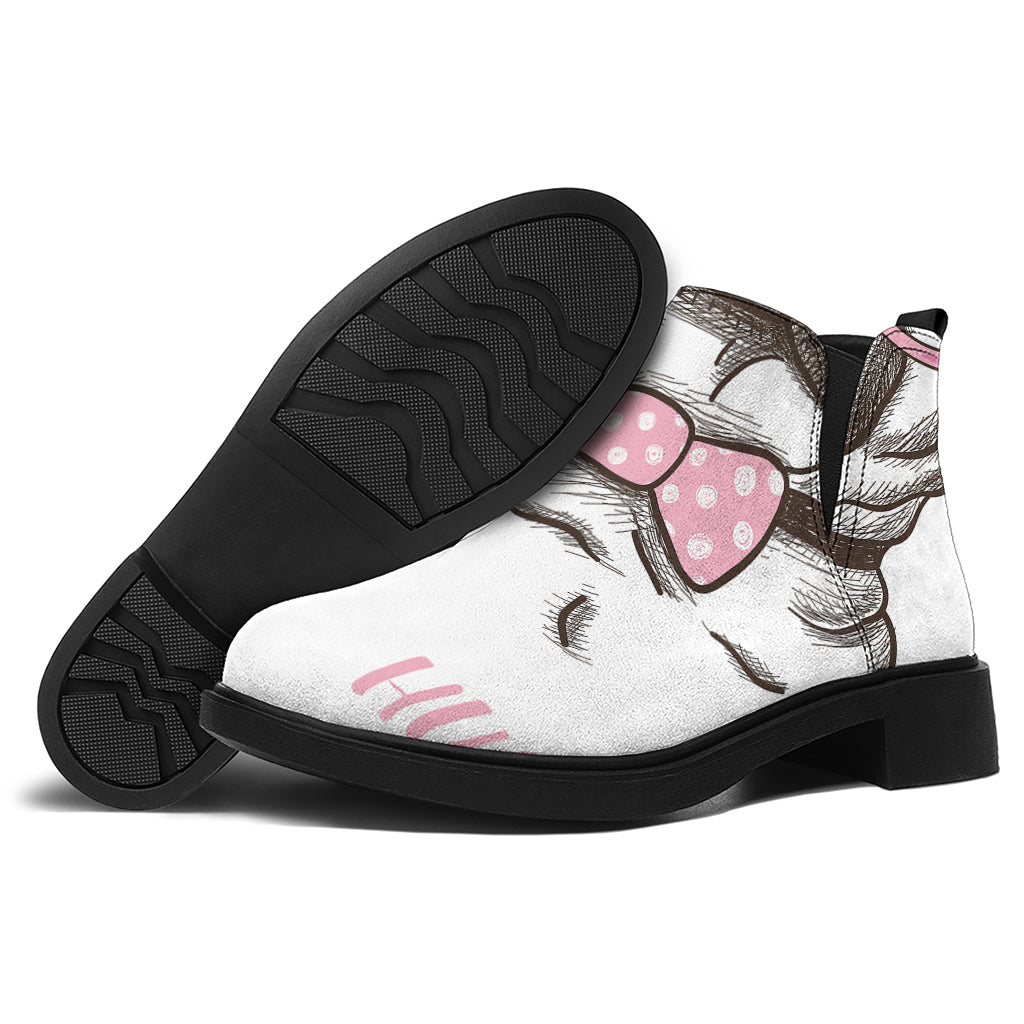 Cute Pug With Glasses Print Flat Ankle Boots