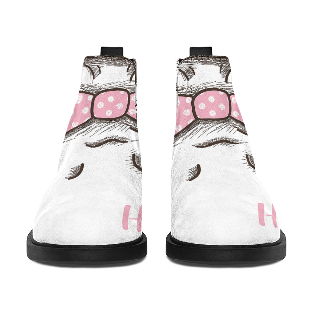 Cute Pug With Glasses Print Flat Ankle Boots